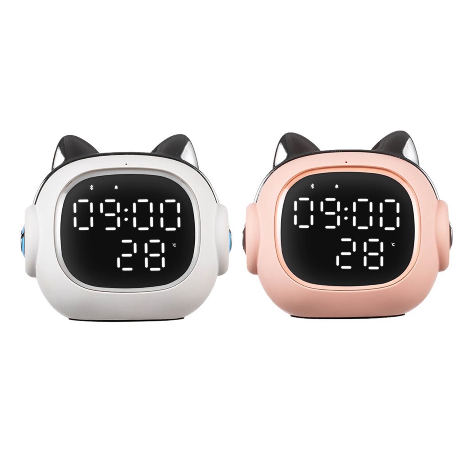Modern Smart Alarm Clock Bluetooth Speaker W/ Snooze Mode USB Charging Thermometer Applet Settings LED Night Light for Office