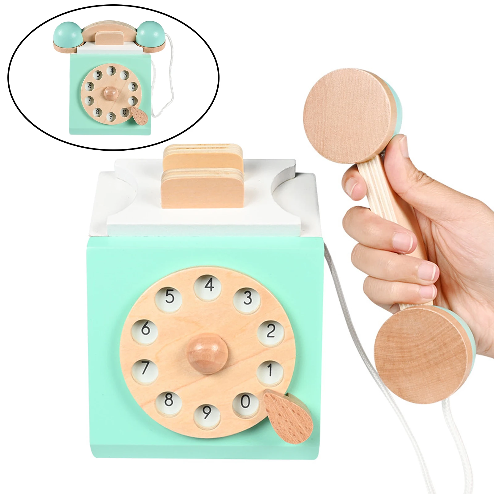 Realistic Retro Vintage Antique Dial Telephone Playset Pretend Play Montessori Early Edcuation Wood Toy Role Play Birthday Gift