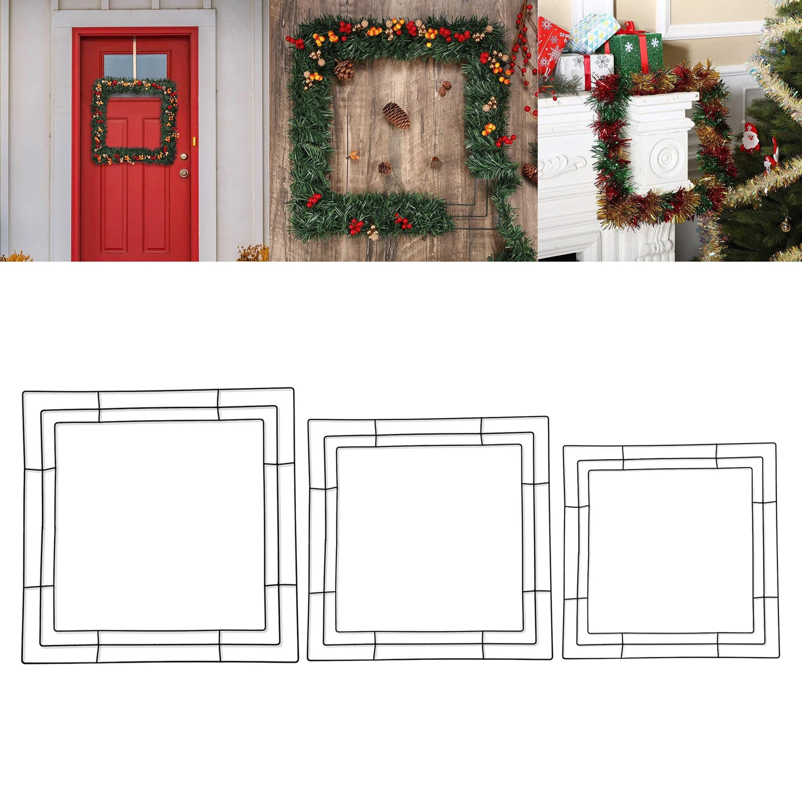Iron Square Wire Wreath Frame Craft DIY for Wedding Holiday Door Decoration