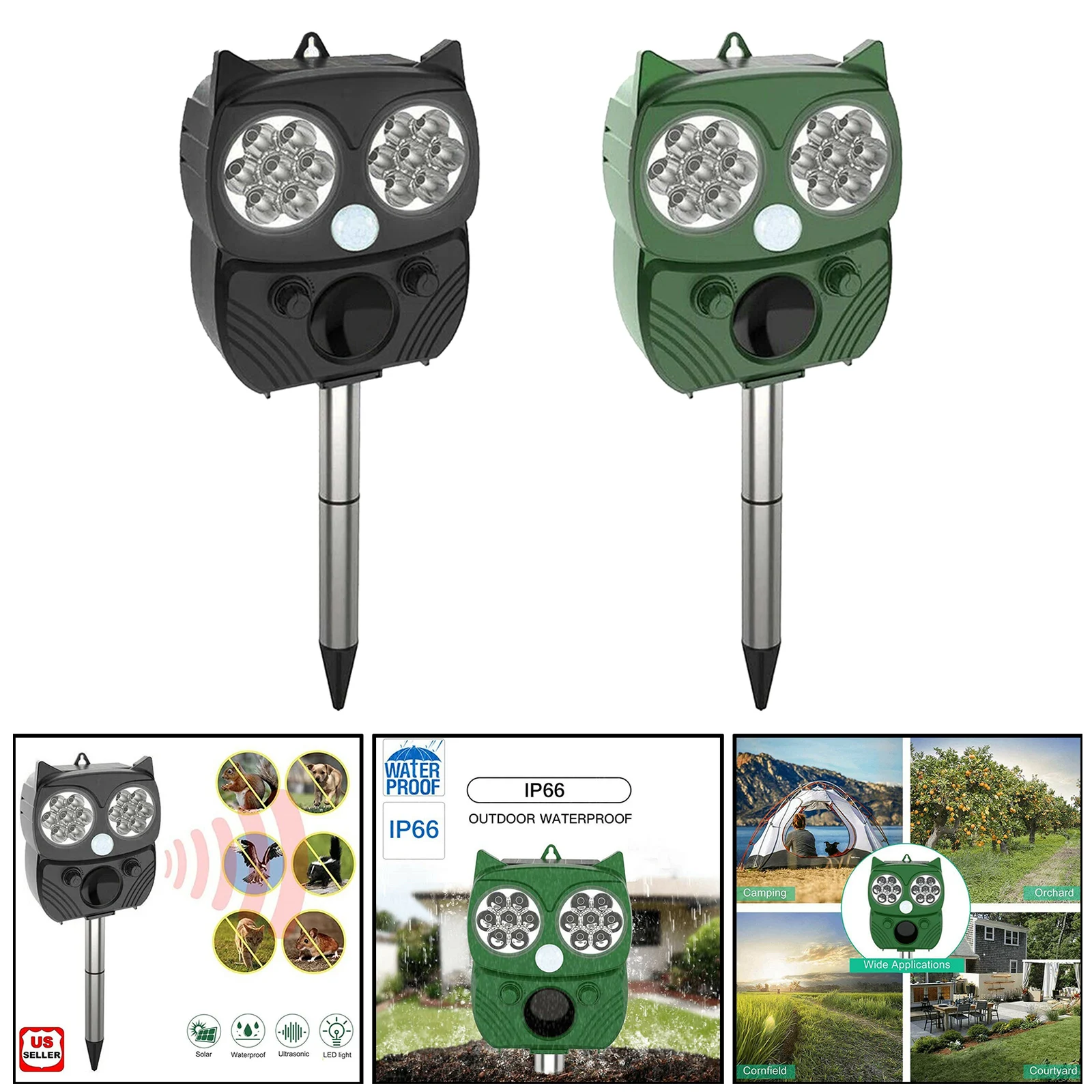 Outdoor Garden Solar Power Ultrasonic Animal Repeller IP66 Bird Dog Deer Rabbit Squirrel Raccoon Mice Protect Farm