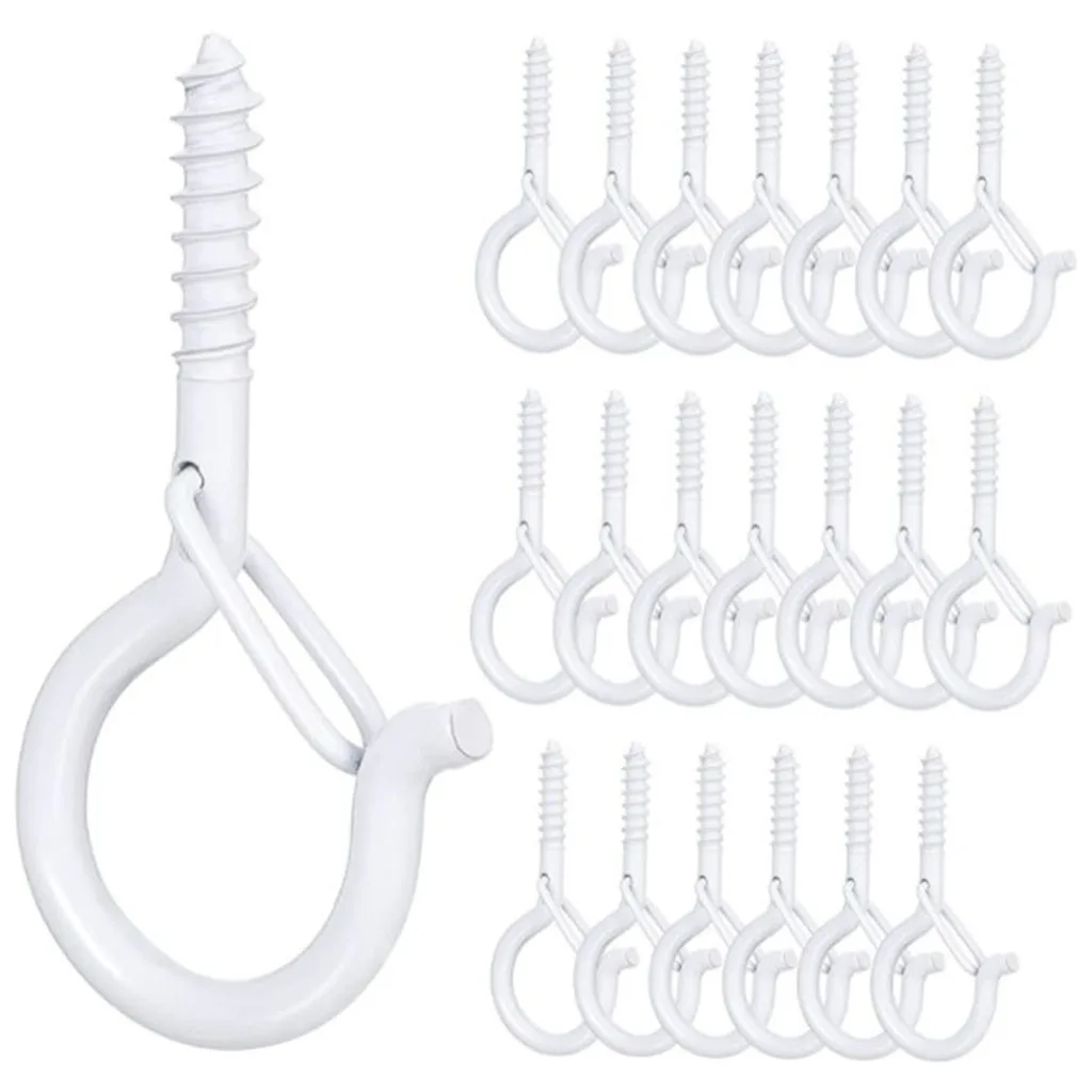 Iron White 20PCS Q-shaped Screw Hooks Safety Buckle Design Outdoor Hanging Weatherproof Practical Tools Suitable for Walls