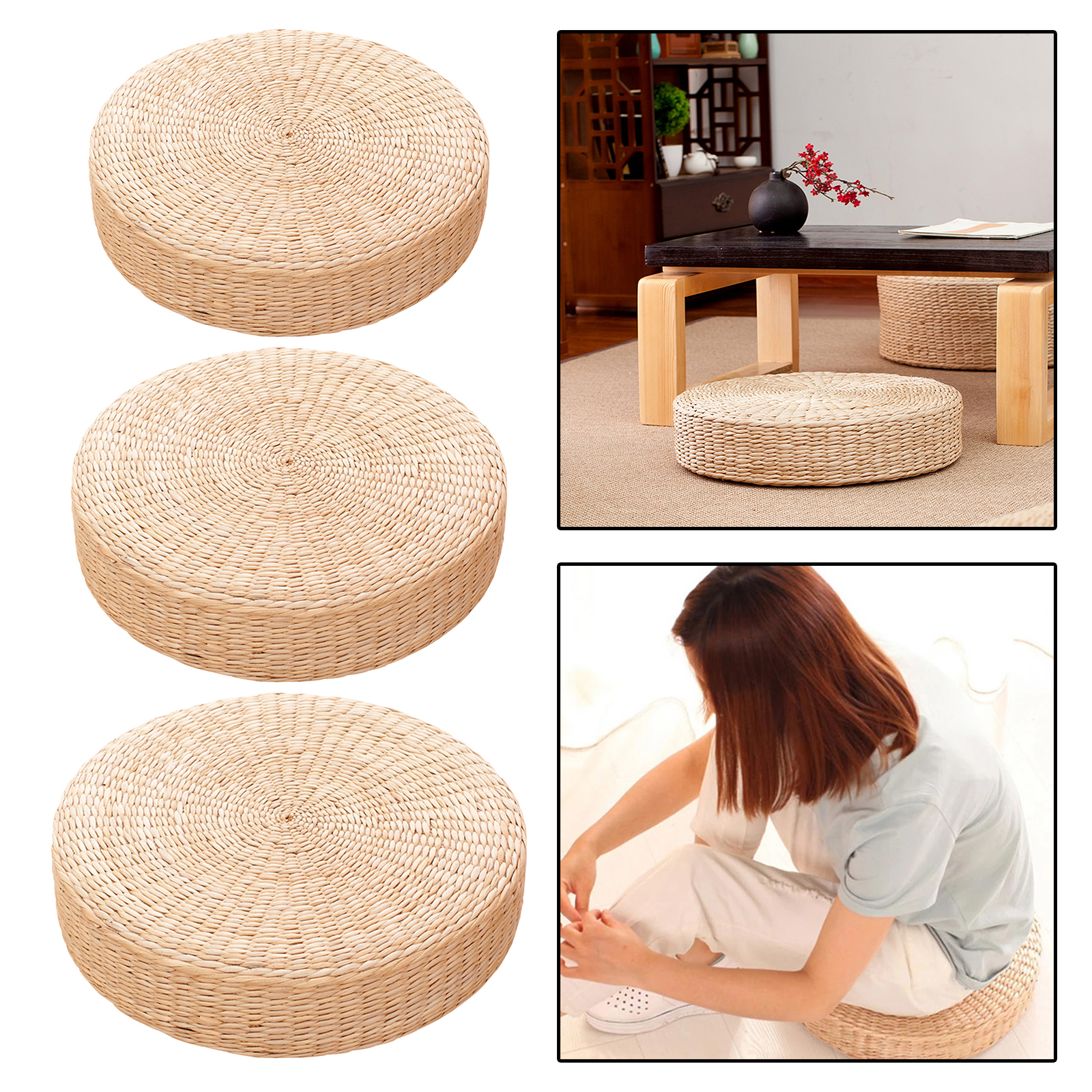 Knitted Straw Flat Seat Cushion Pouf Window Tatami Floor Cushion Home Decor