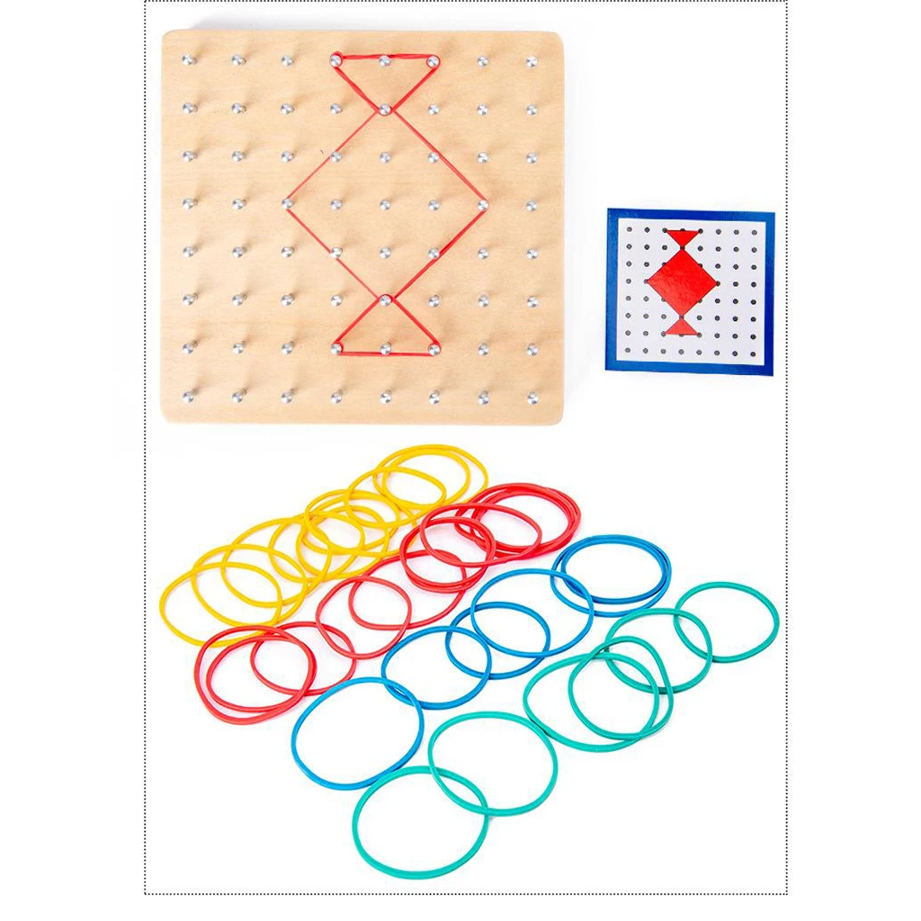 Wooden Geoboard Mathematics Manipulative Graphic Material Educational Toy Shape Puzzle Brain Teaser for Children