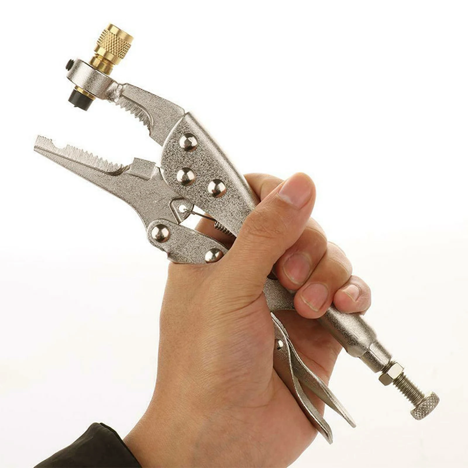 Refrigerant Recovery Locking Plier Clamp Hand Tool w/1/4 inch SAE Interface