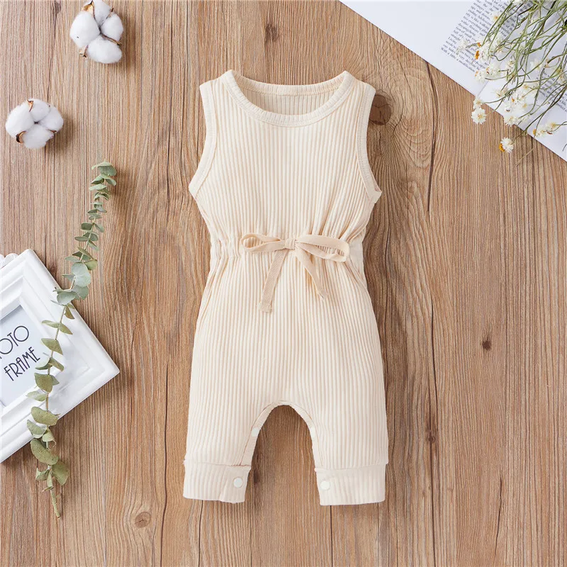 Newborn Infant Baby Boys Girls Romper Cotton Knitted Ribbed Sleeveless Solid Elastic Band Jumpsuit Toddler Soft Clothes Outfits Cotton baby suit