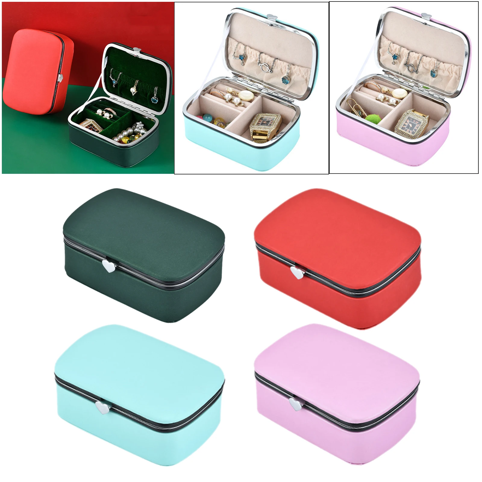 Women PU Jewellery Box Velvet Liner Travel Beauty Earrings Storage Case