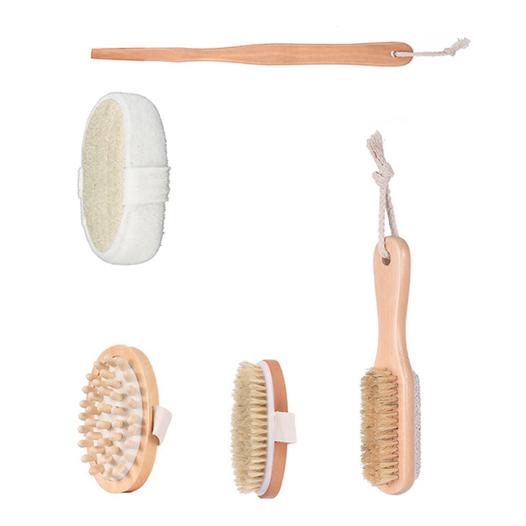 Bristle Bath Brush Set Exfoliating Promote Blood Circulation Massage Brush Wooden Body Dry Brush