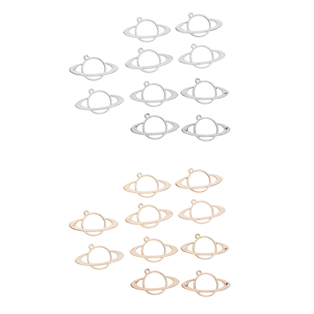 10x Planet Shape Metal Open Bezel Frame Pendant DIY UV Resin Settings Jewelry Making Charms Accessories