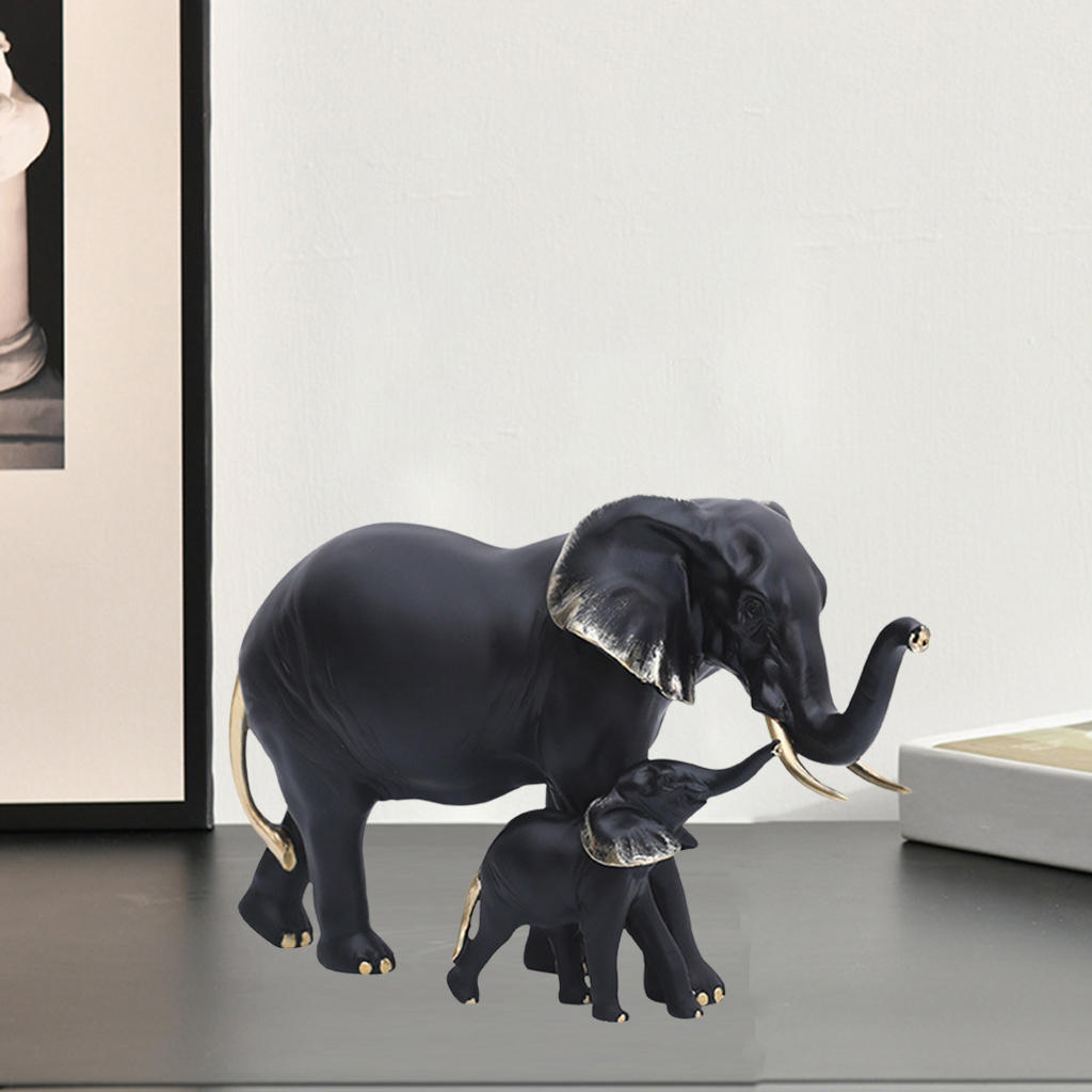 Elephant Statue Animal Figurine Resin Elephant Mother Baby Sculpture Home Office Desktop Decoration Ornament Collections Crafts