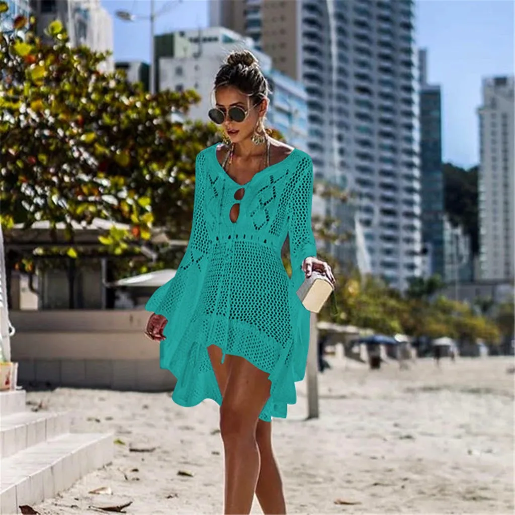 New Sexy Bikini Cover Up Women Swimsuit Cover-up Beach Bathing Suit Beach Wear Knitting Swimwear Mesh Beach Dress Tunic Robe swim suit cover