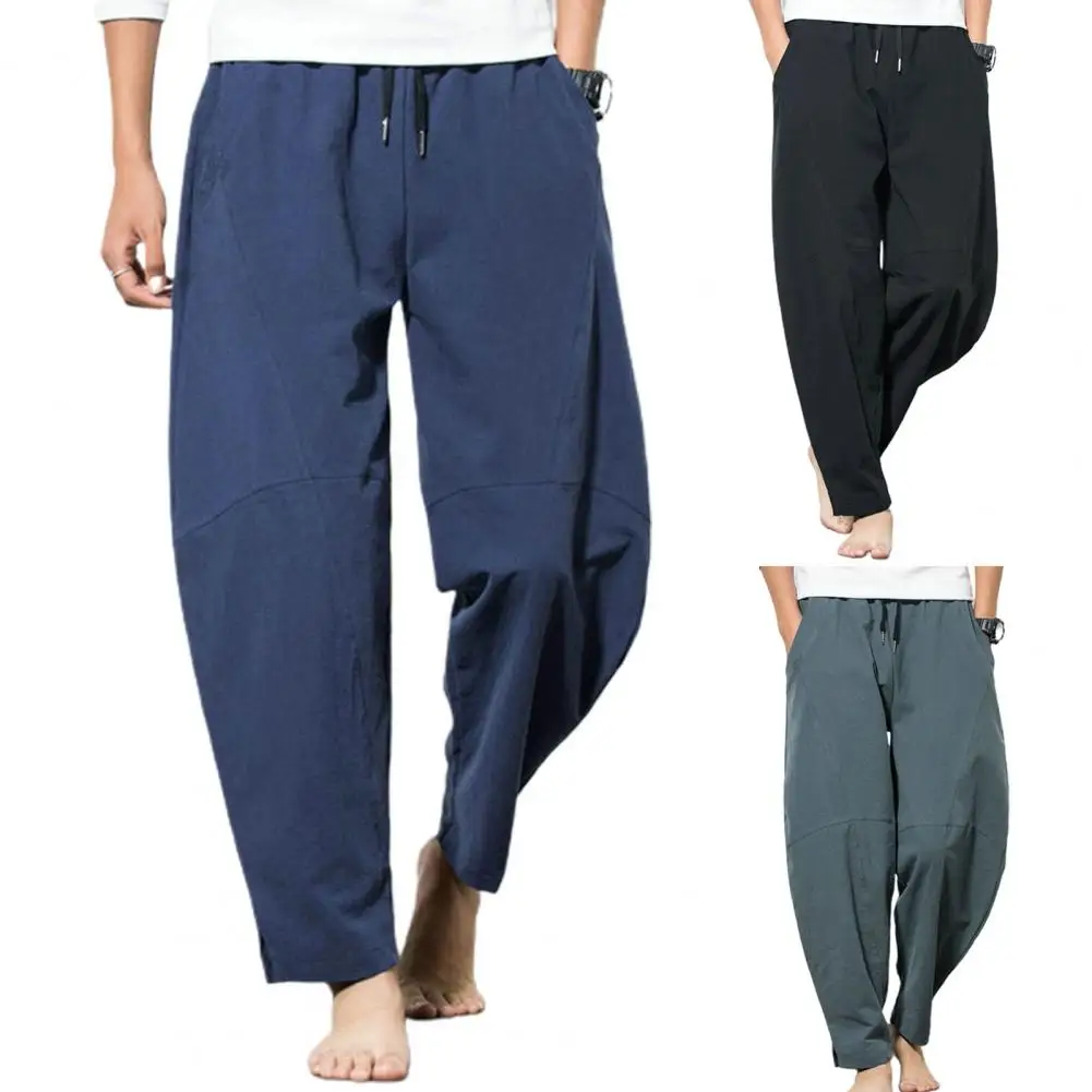 Summer Loos Pants Men Solid Color Loose Skin-friendly Men Straight-Legs Linen Spring Plus Size Pants Home Streetwear 4XL aladdin pants