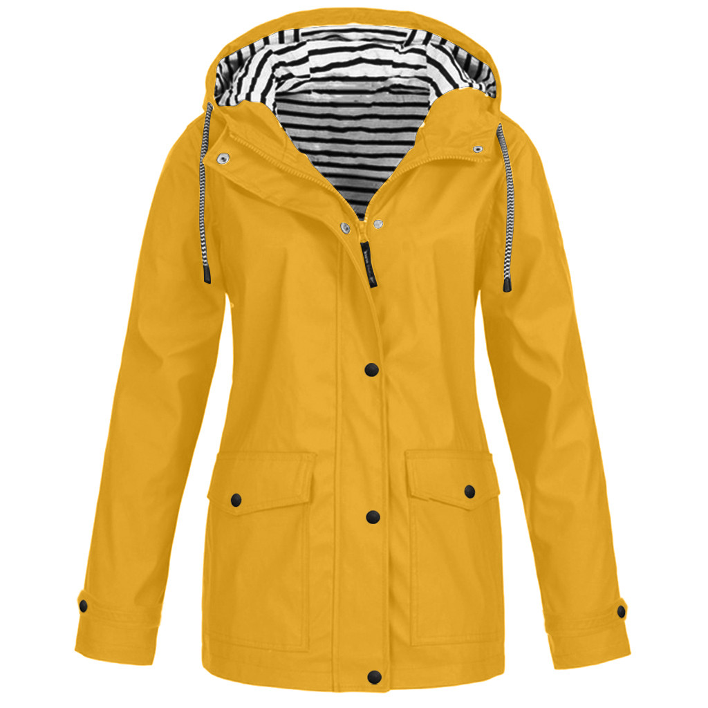 Women Solid Rain Jacket Outdoor Plus Size Waterproof Hooded Raincoat Windproof New Warm Jacket Windproof Outdoor Chaqueta