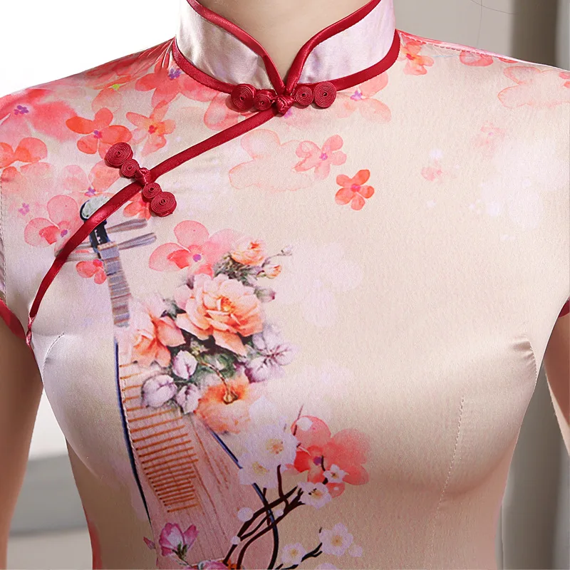 7158円 【即納&大特価】 Cheongsam Qipao Oriental Robe Gownsレディースドレス夏Chumersamウエストスリム刺繍パターン ZHYYDS Color : Pink Size Small