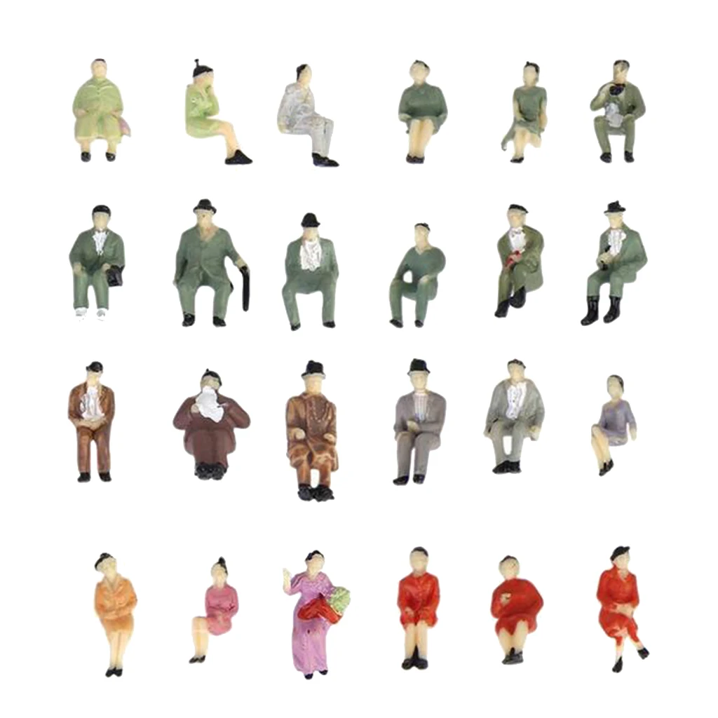 50 Pieces 1/87 HO Color Figures Model Sitting Model for Railway Layout Decoration