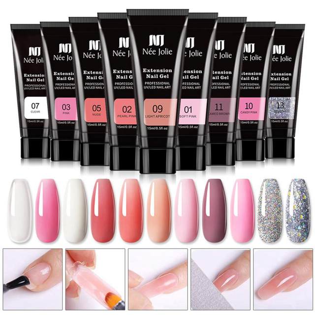 Gel X Nails - 2 in 1 Nail Glue and Base Coat with Clear and Apricot Color,  UV LED Lamp with 500Pcs Coffin Nail Tips - All-in-One Gel Nail Polish Kit  for