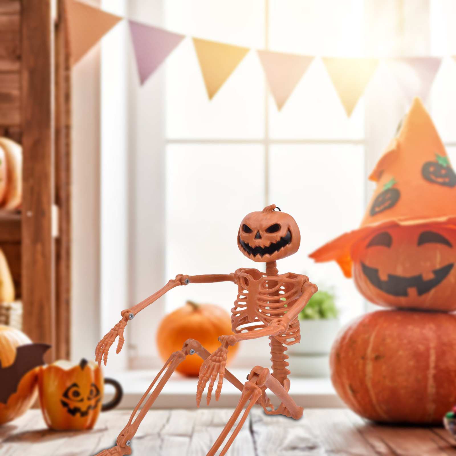 Life Size Pumpkin King Posable Skeleton Halloween Decor Prop