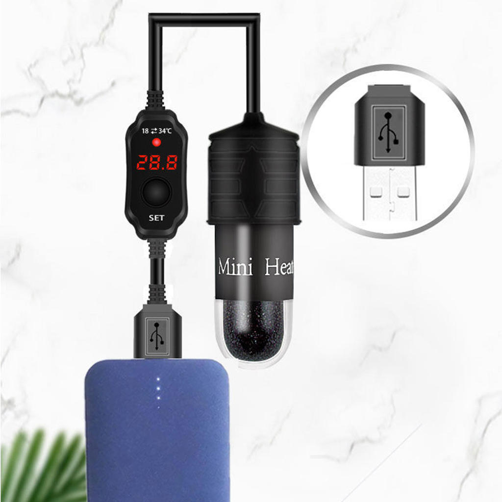 Small Aquarium Fish Tank Heater Temperature Controller Submersible Thermostat Heater USB Digital LED Turtle Tank Heating Rod