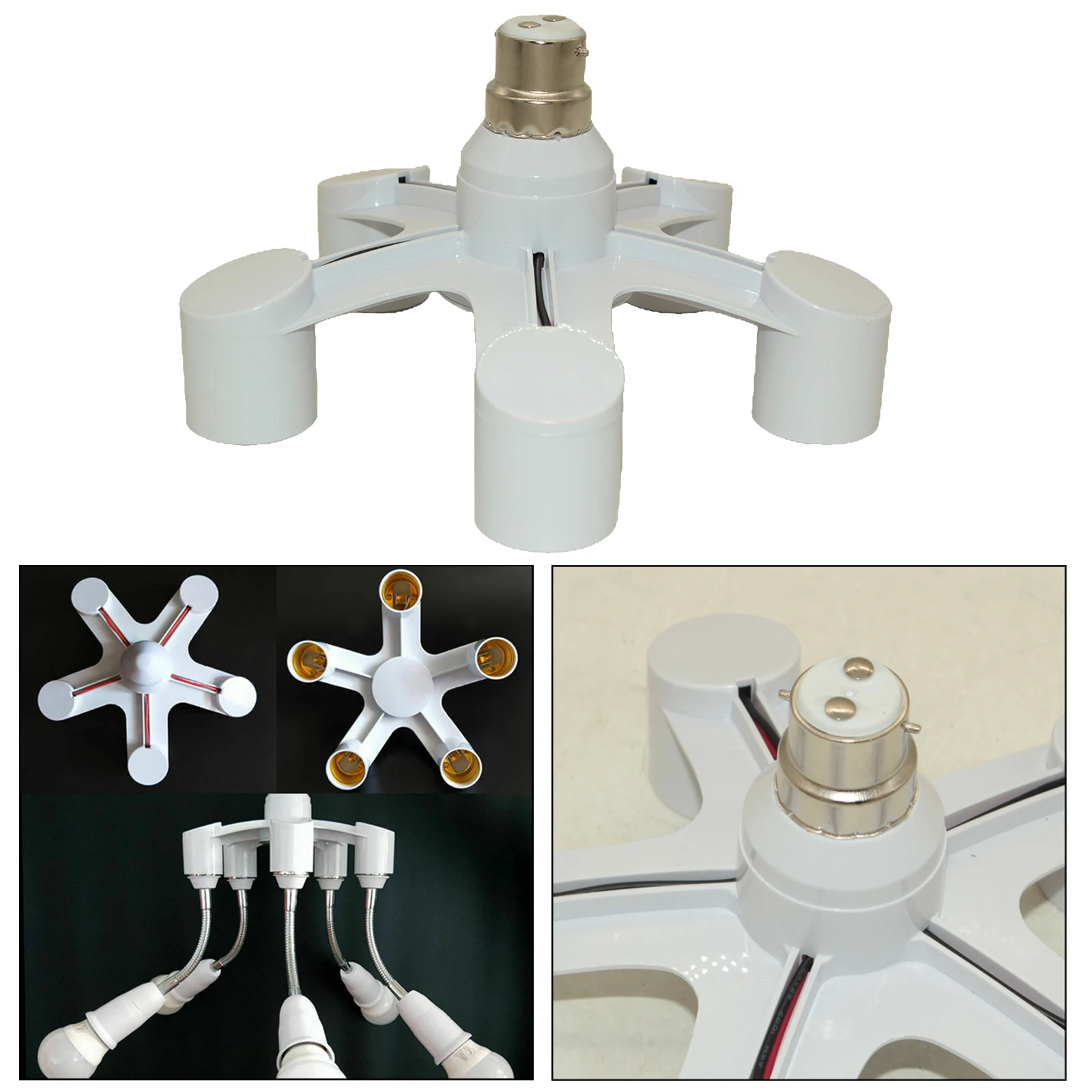 E27 5 Port Splitter 5 in 1 Bulb Lamp Light Socket Branch Adapter,PBT Bulb Adapter Converter,100-240V Multi Bulb Socket Adapter