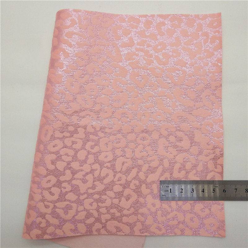 Description Picture 4 of itemPink Glitter leather Leopard Pattern Velvet Fabric Metallic Synthetic Leather Vinyl Sheets For Bows DIY 21x29CM Q416
