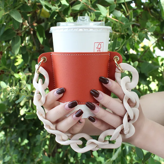 Leather Coffee Cup Holder Strap  Coffee Cup Sleeve Holder - Water Bottle &  Cup Accessories - Aliexpress