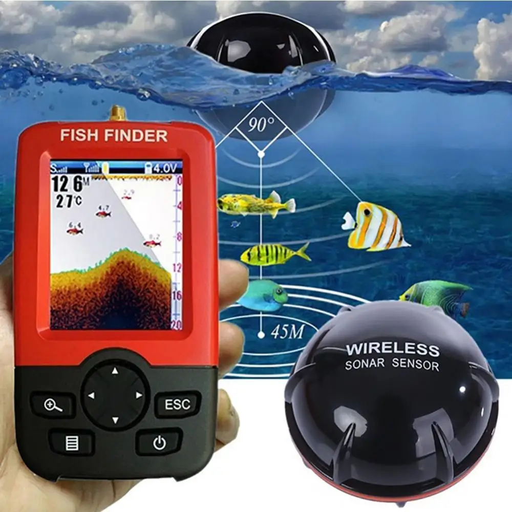 100M Wireless Smart Portatile Fish Finder Sonar Sensore TRASDUTTORE ECOSCANDAGLIO LCD 
