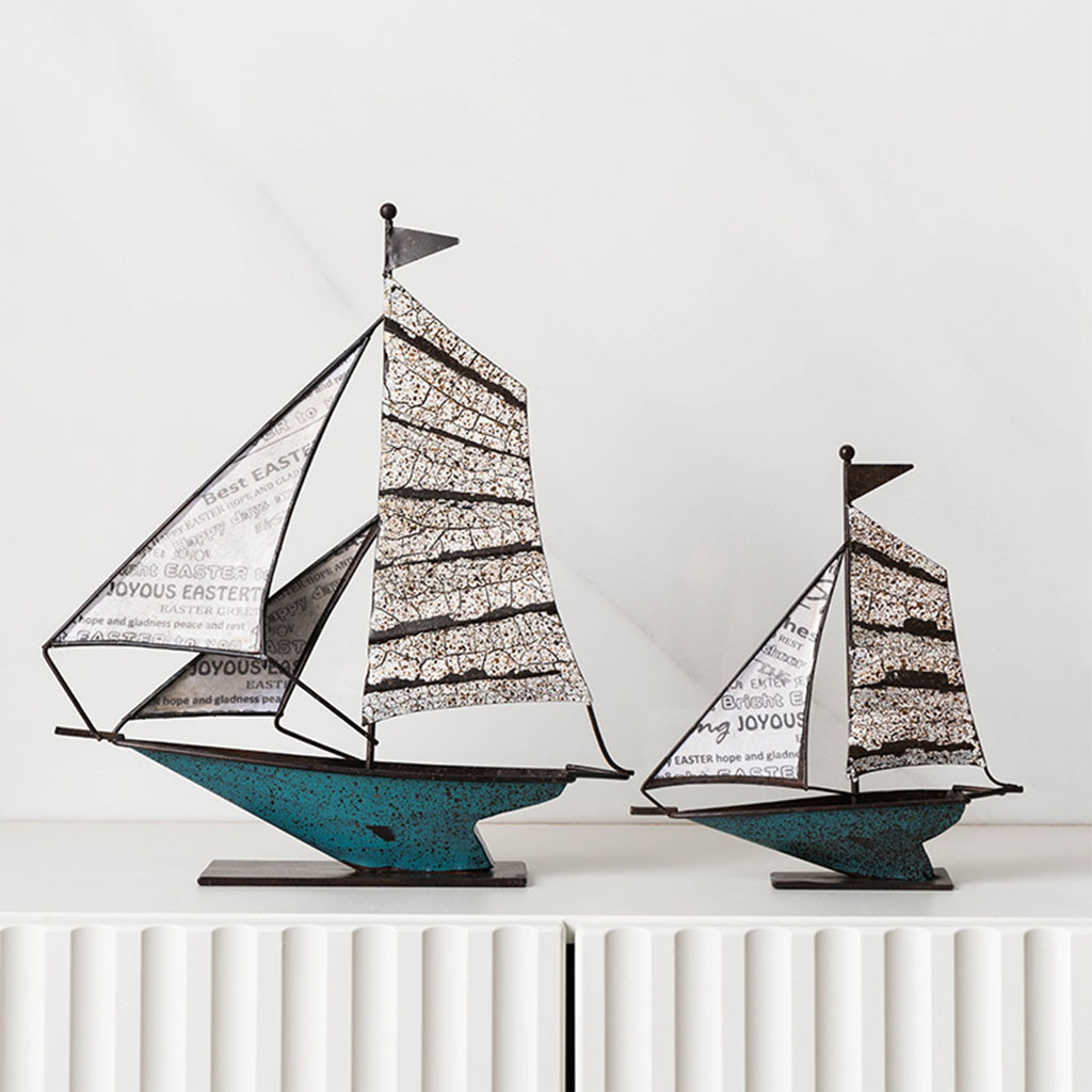 Exquisite Antique Retro Miniature Nautical Sailing Boat Handmade Sailboat Model Shelf Decor Photo Props Home Accents