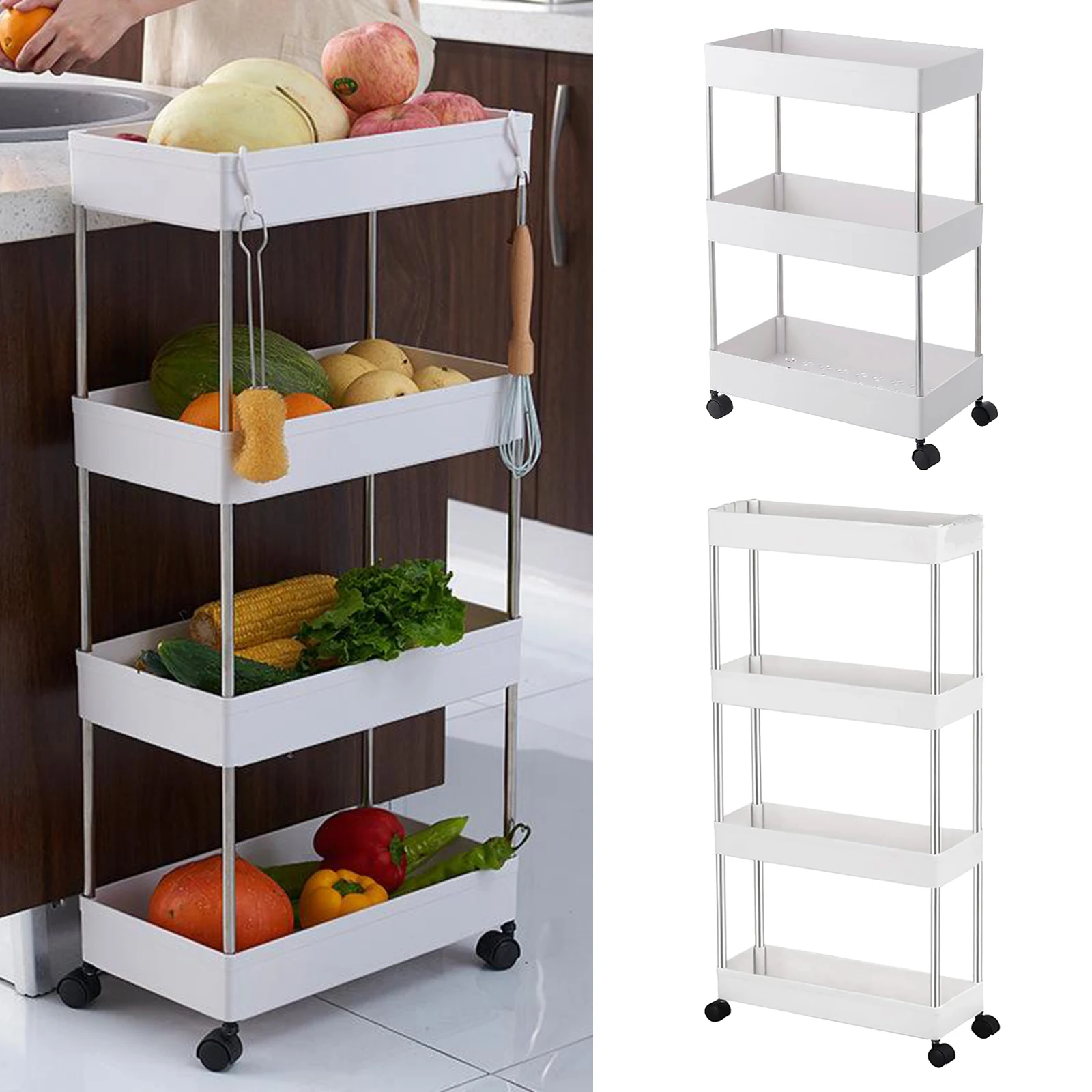 Household Storage Cart Mobile Storage Unitsw with 4 Wheels for Kitchen Bathroom Laundry