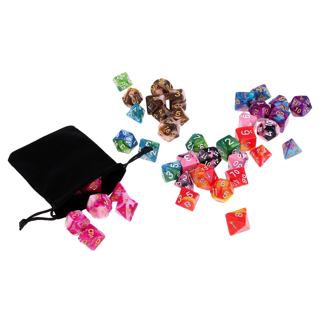 42x Acrylic Polyhedral Dice Set with Bags TRPG Toy for 