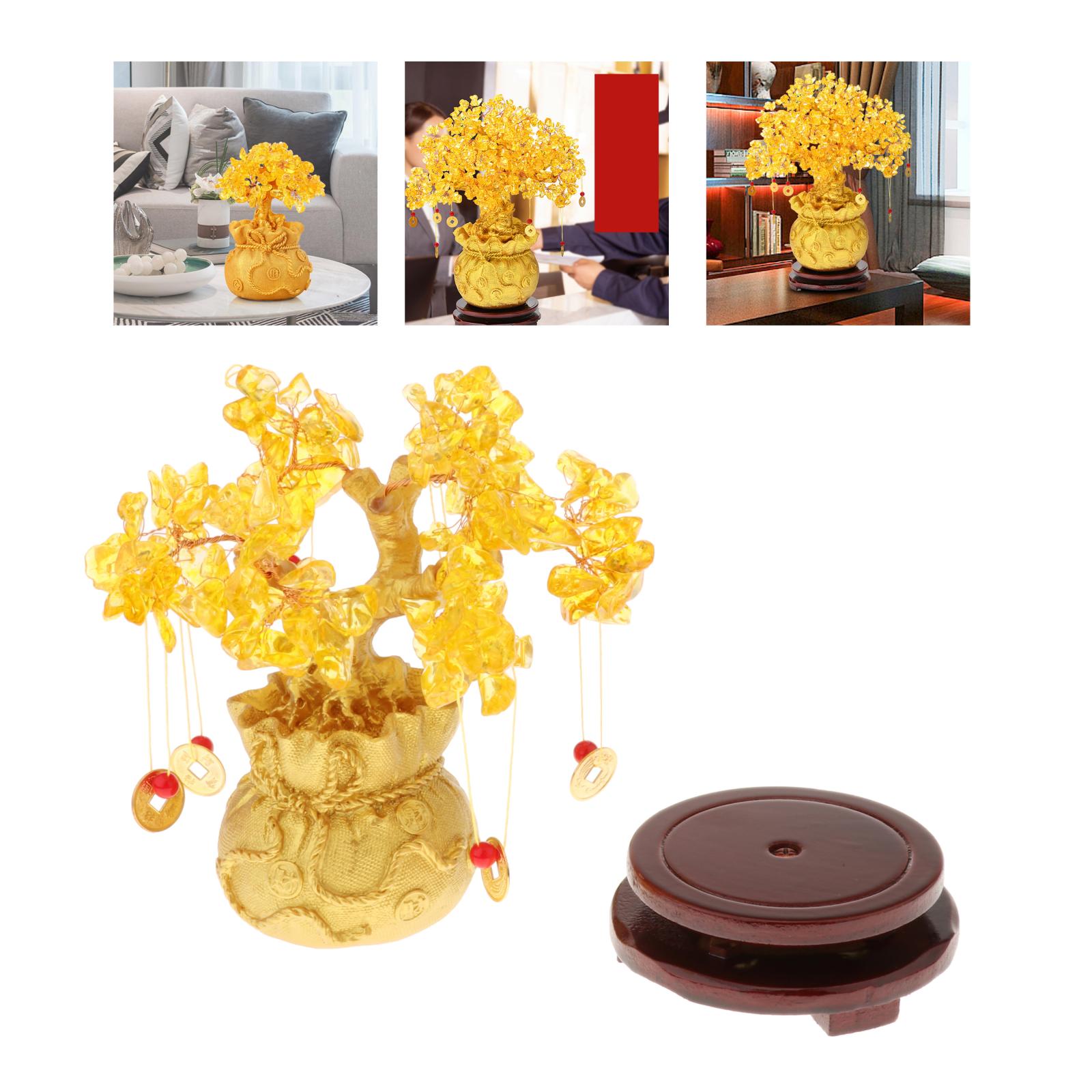 Crystal Money Tree Bonsai Feng Shui Wealth Lucky Tree Housewarming Bonsai w/ Coin & Base for Home Office Decor Ornaments