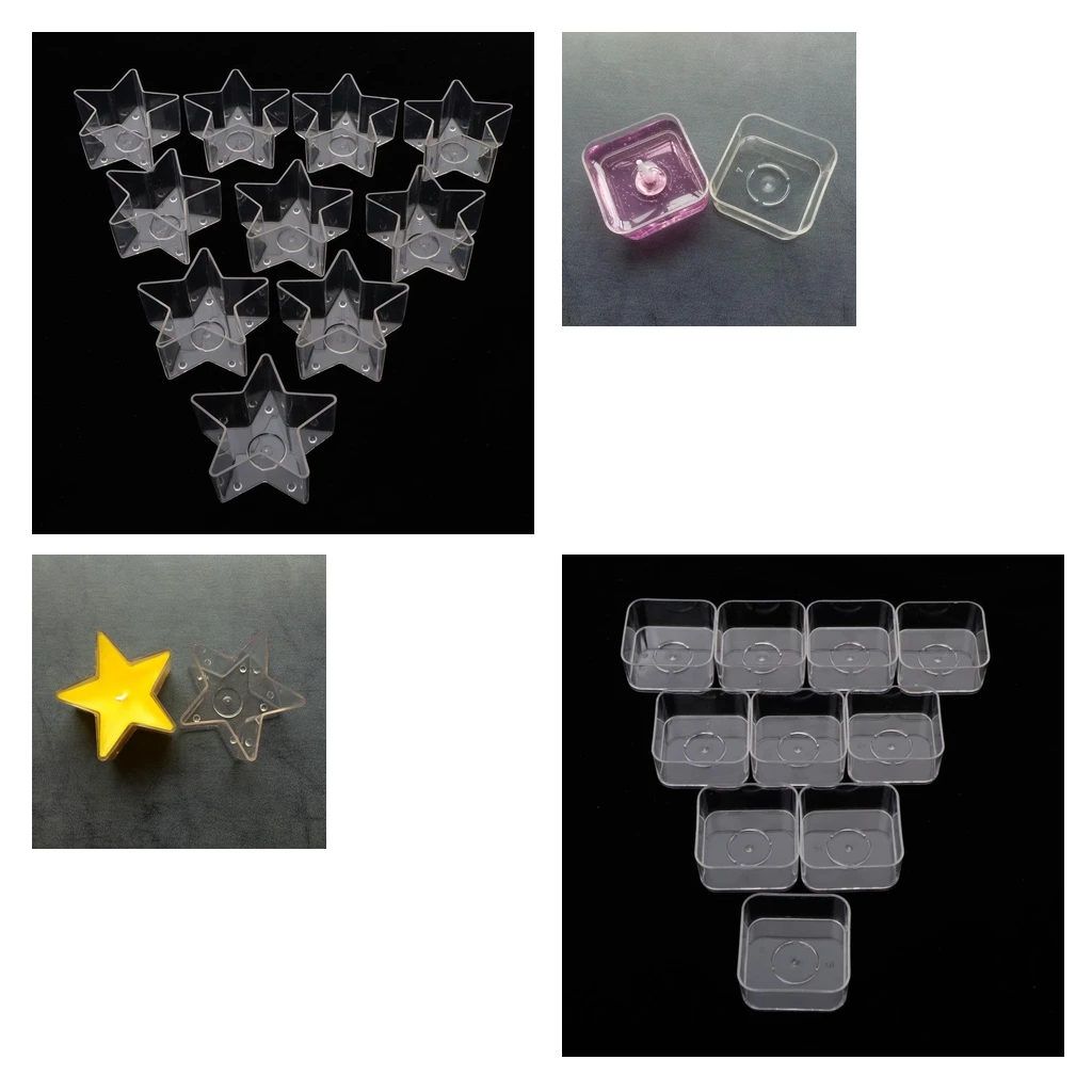 10x Square Star Clear Plastic Tealight Cup Holder Candle Container