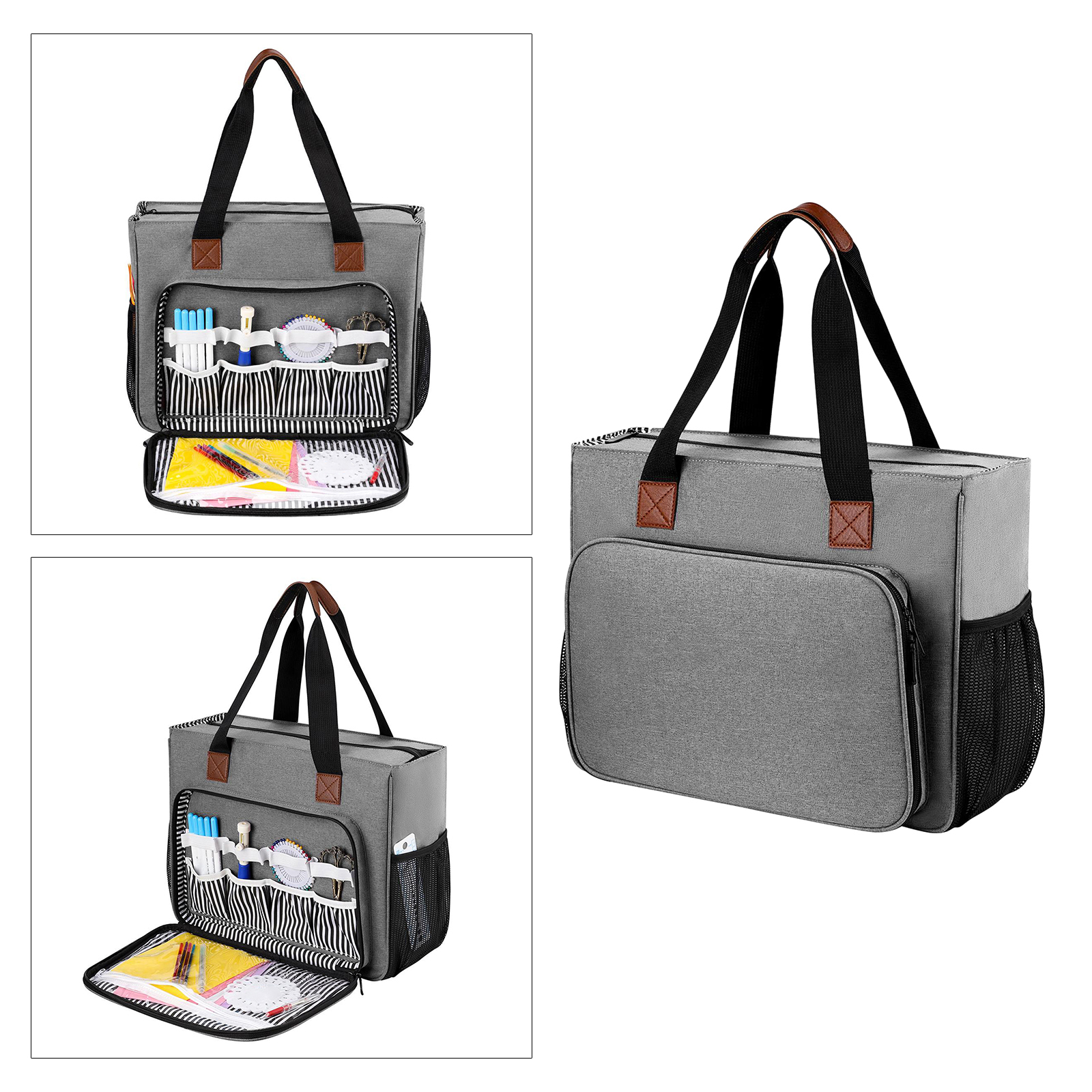 Portable Yarn Storage Tote Knitting Crochet Organizer Holder Bag Side Pockets