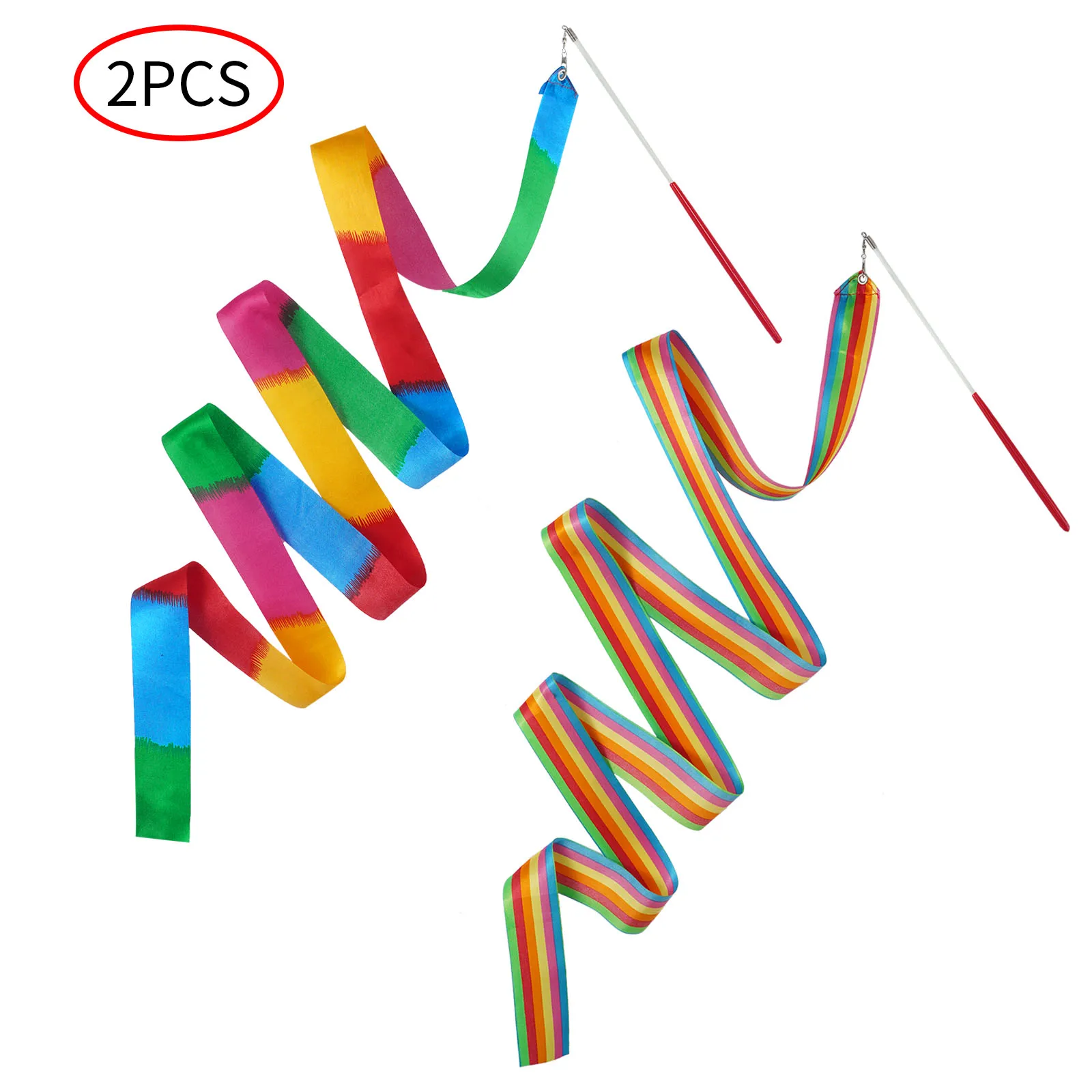 Dance Ribbons Rainbow Rhythmic Gymnastics Ribbon Baton Twirling Wands Decor 