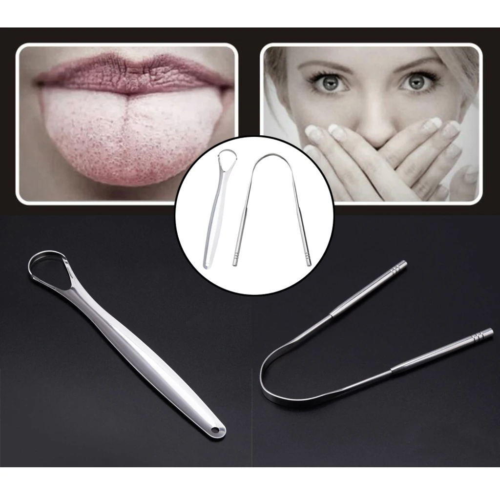 2pcs Stainless Steel Tongue Cleaner Bad Breath for  Care