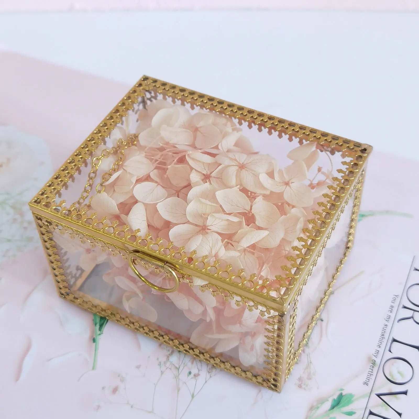 Jewelry Display Organizer Glass Box Display Jewelry Clear Gold For Keepsake Card Small Wedding Acrylic Shadow Table With Lid