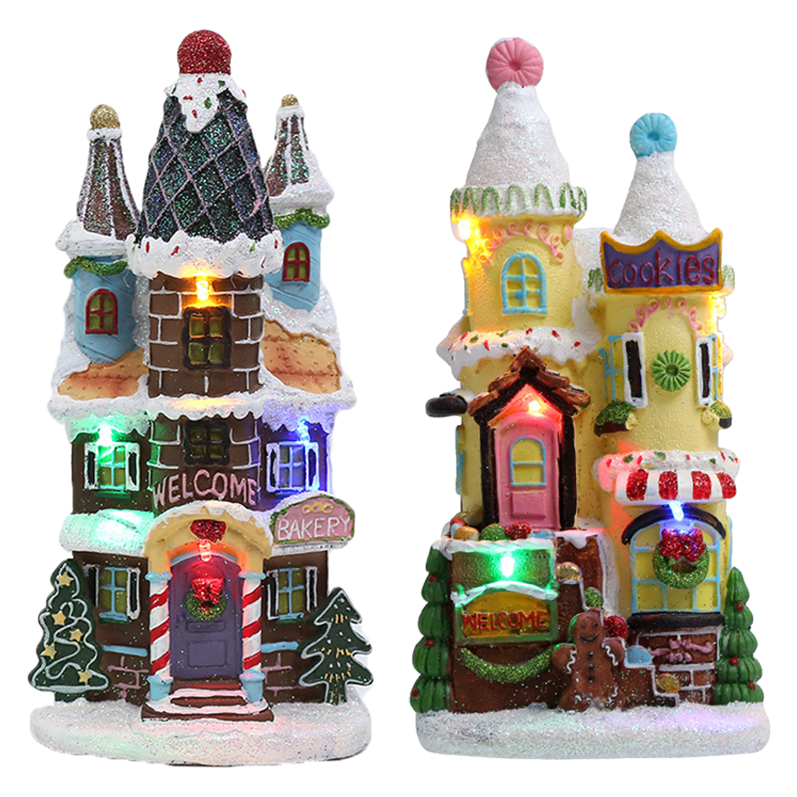 Christmas Snow House Resin Luminous Village Figurines LED Miniature Cottage Hut Landscape Christmas Holiday Decoration
