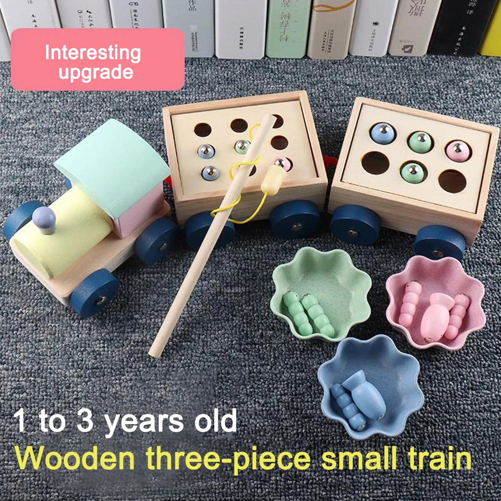 Wooden Fishing Game Train Model Kid Toys Fine Motor Skill Toy Color Sorting Toys