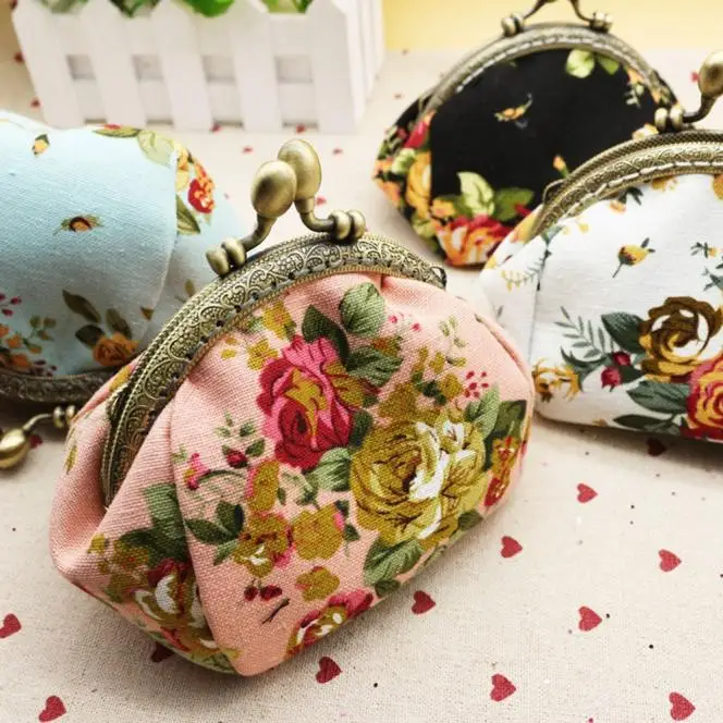 Ridkodg Cute Key Chain Wallet Womens Vintage Flower Small Hasp Purse Id Case Mini Evening Party Handbag 
