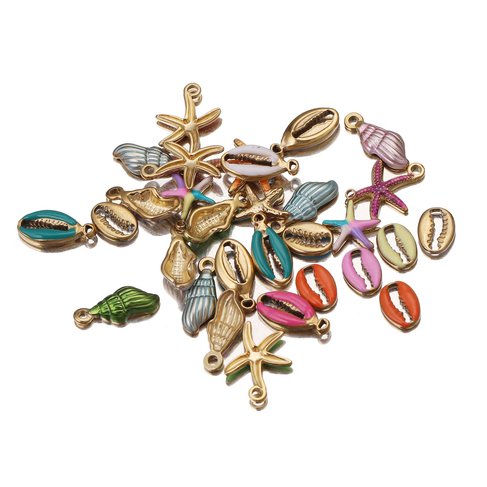 5pcs Stainless Steel Enamel Conch Sea Shell Charms Ocean Pendants Starfish Anklet Bracelet Necklace DIY Jewelry Designer Charms 5pcs Stainless Steel Enamel Conch Sea Shell Charms Ocean Pendants Starfish Anklet Bracelet Necklace DIY Jewelry Designer Charms