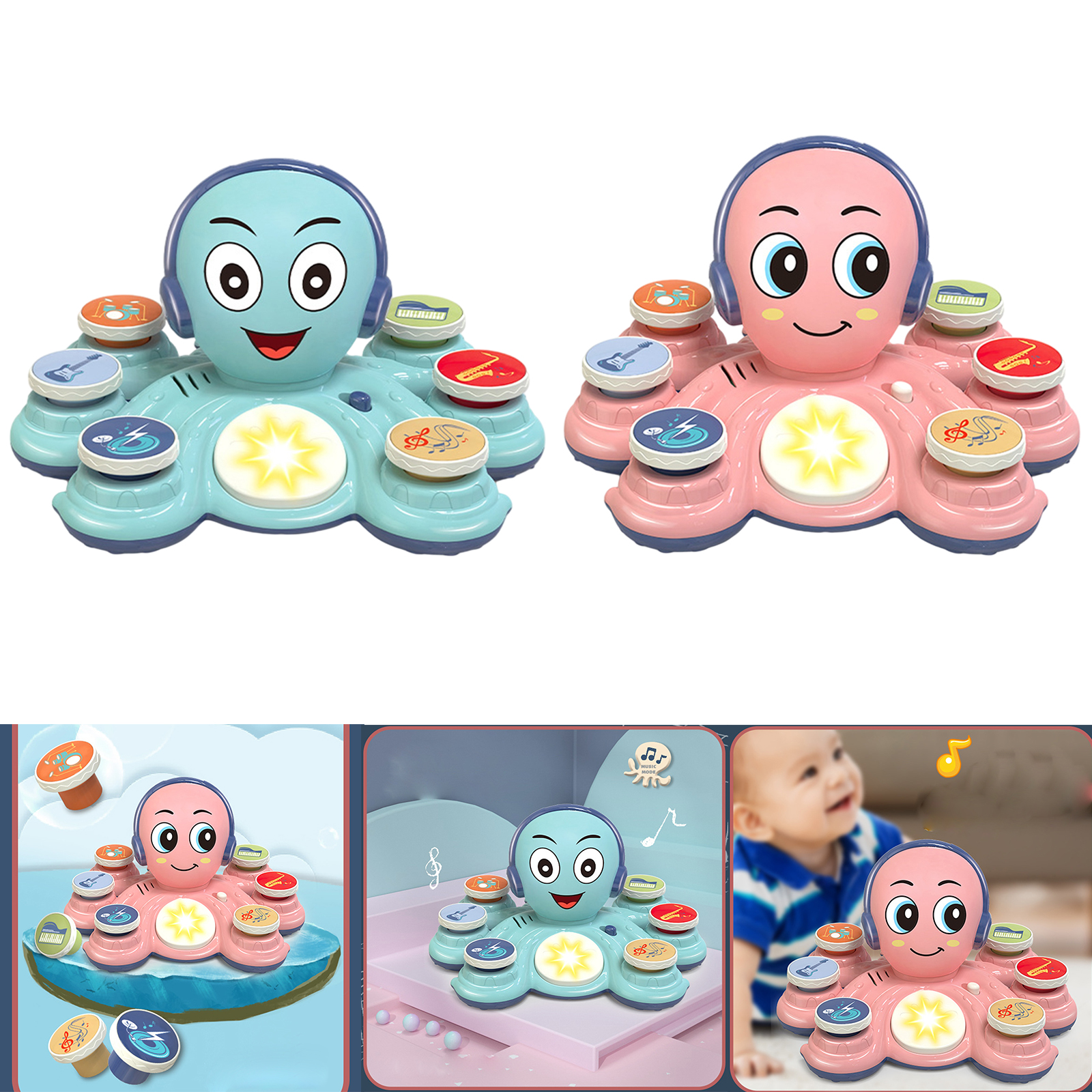 Infant Baby Octopus Hand Drum Pat Drum Education Toys for 6-12Month Kids Birthday Gifts