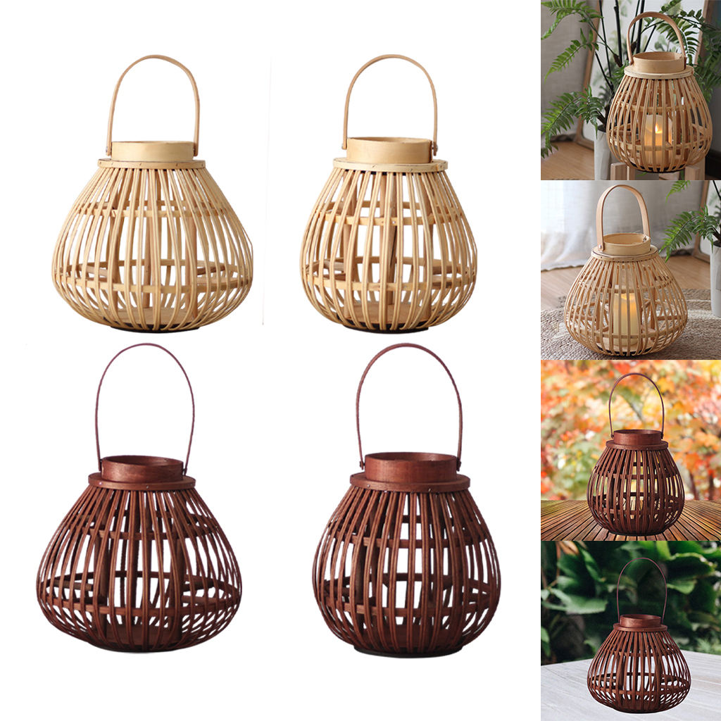 Bamboo Lantern Hand Woven Candlestick Candle Holder Holiday Party Desktop Decor Crafts