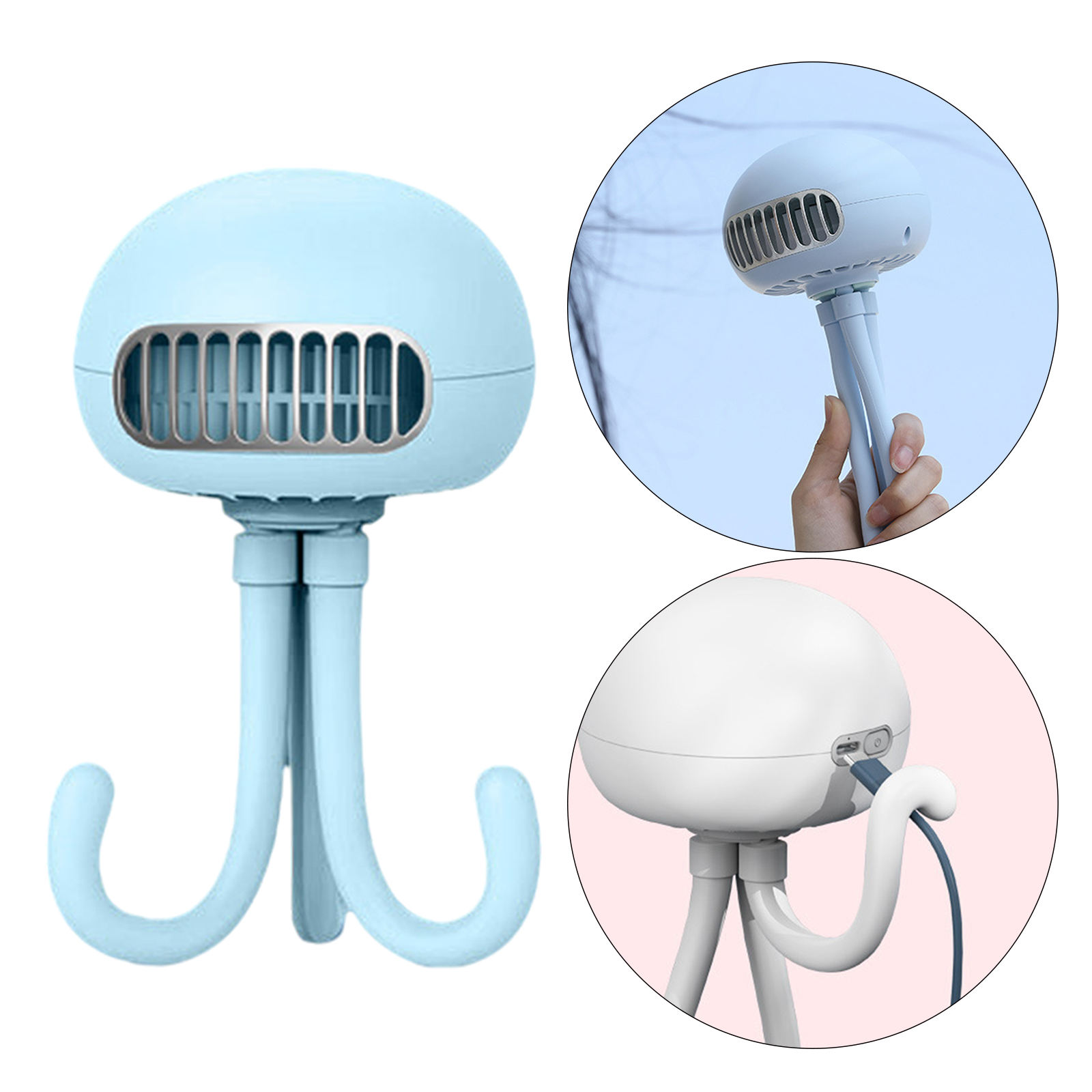 Mini Handheld Stroller Fan Octopus Fan 2000mAh Clip-on Fan for Room Carseat with 3 Speed Rechargeable Cooler