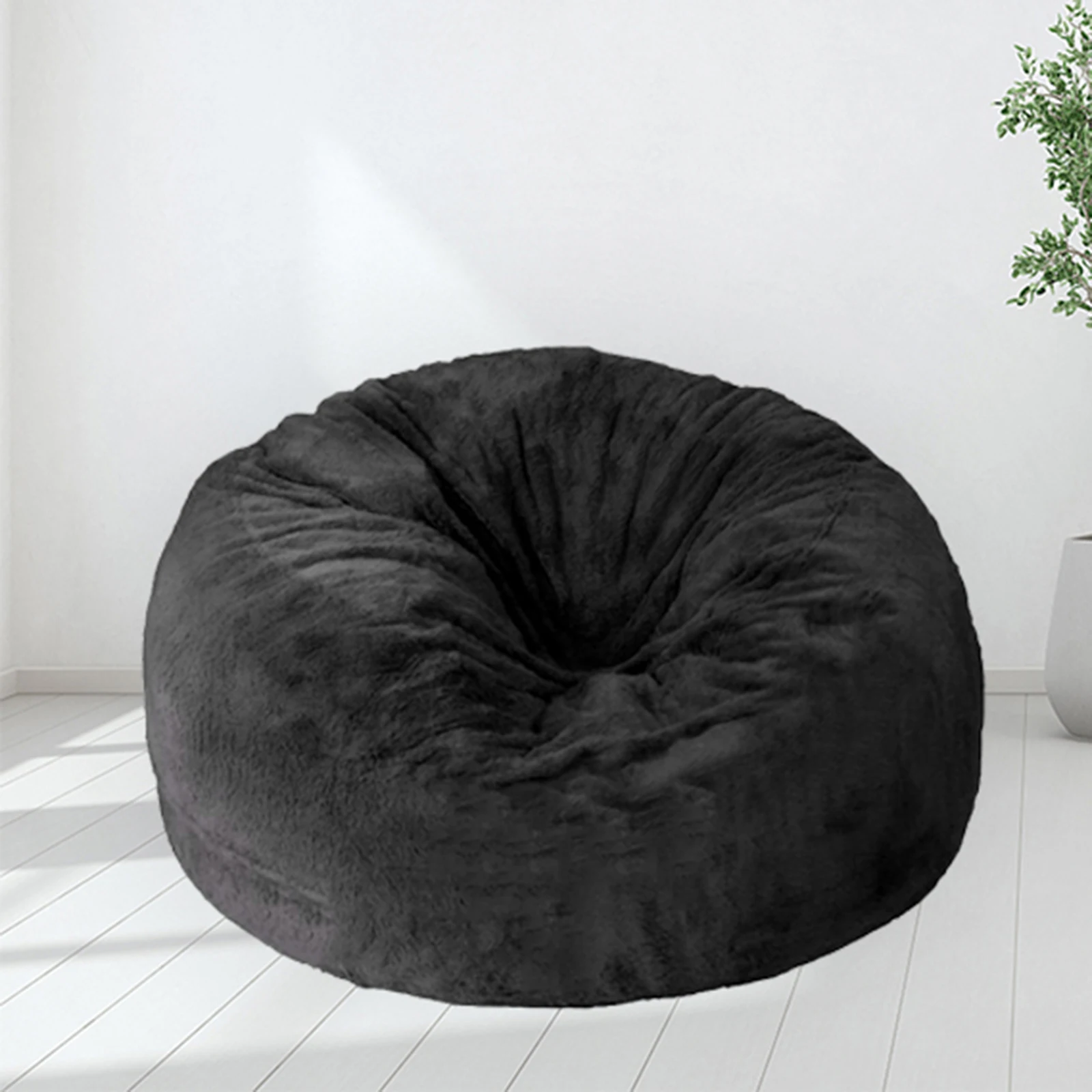 Round Plush Bean Bed Bag Cover Home Kids Room Furniture Protector Solid Color Washable Lazy Sofa Bed Cover Tatami Cover