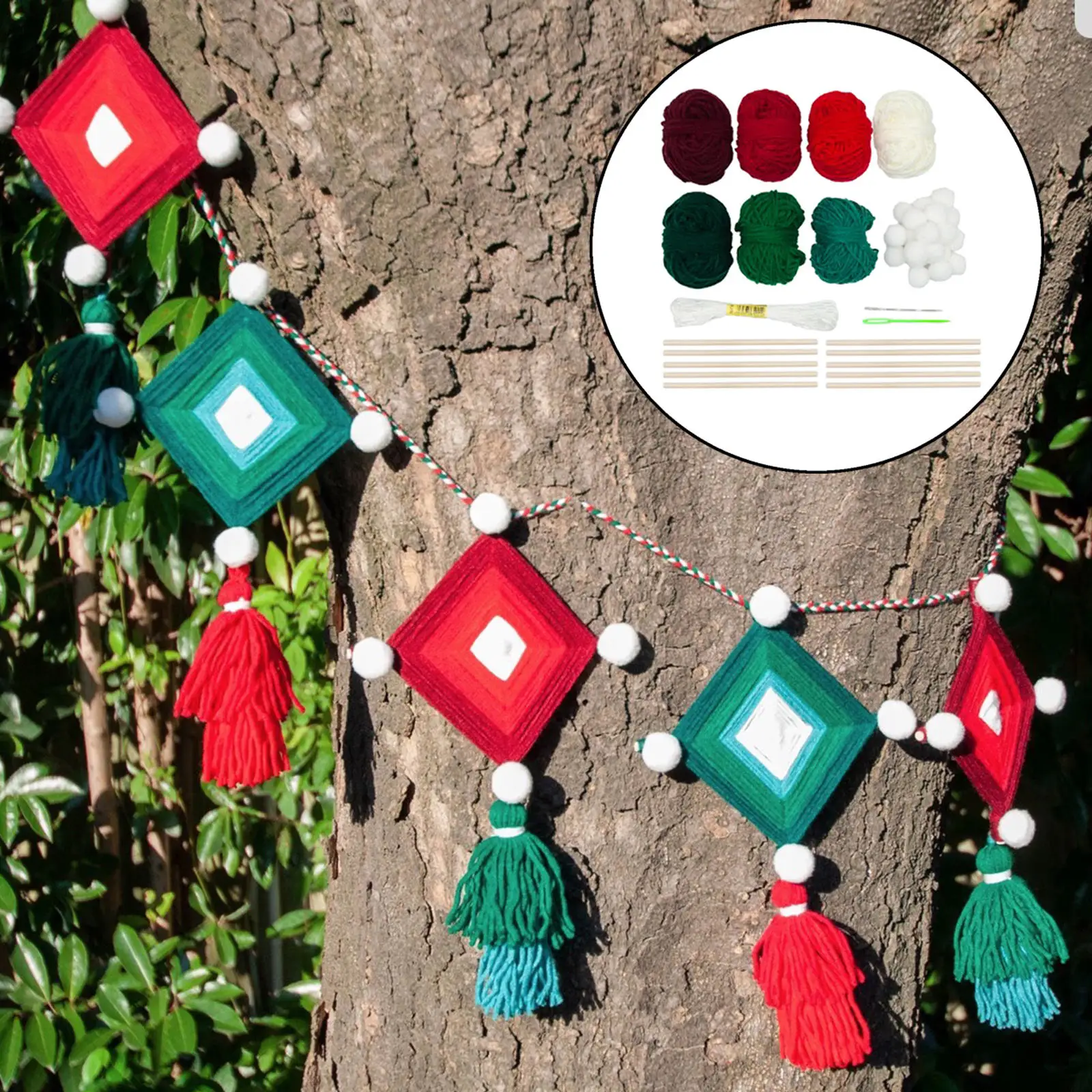 Christmas Macrame Kit Wooden Sticks Home Decor Gift Crafts Wall Hanging Materials Mandala for Beginners Kids Adults