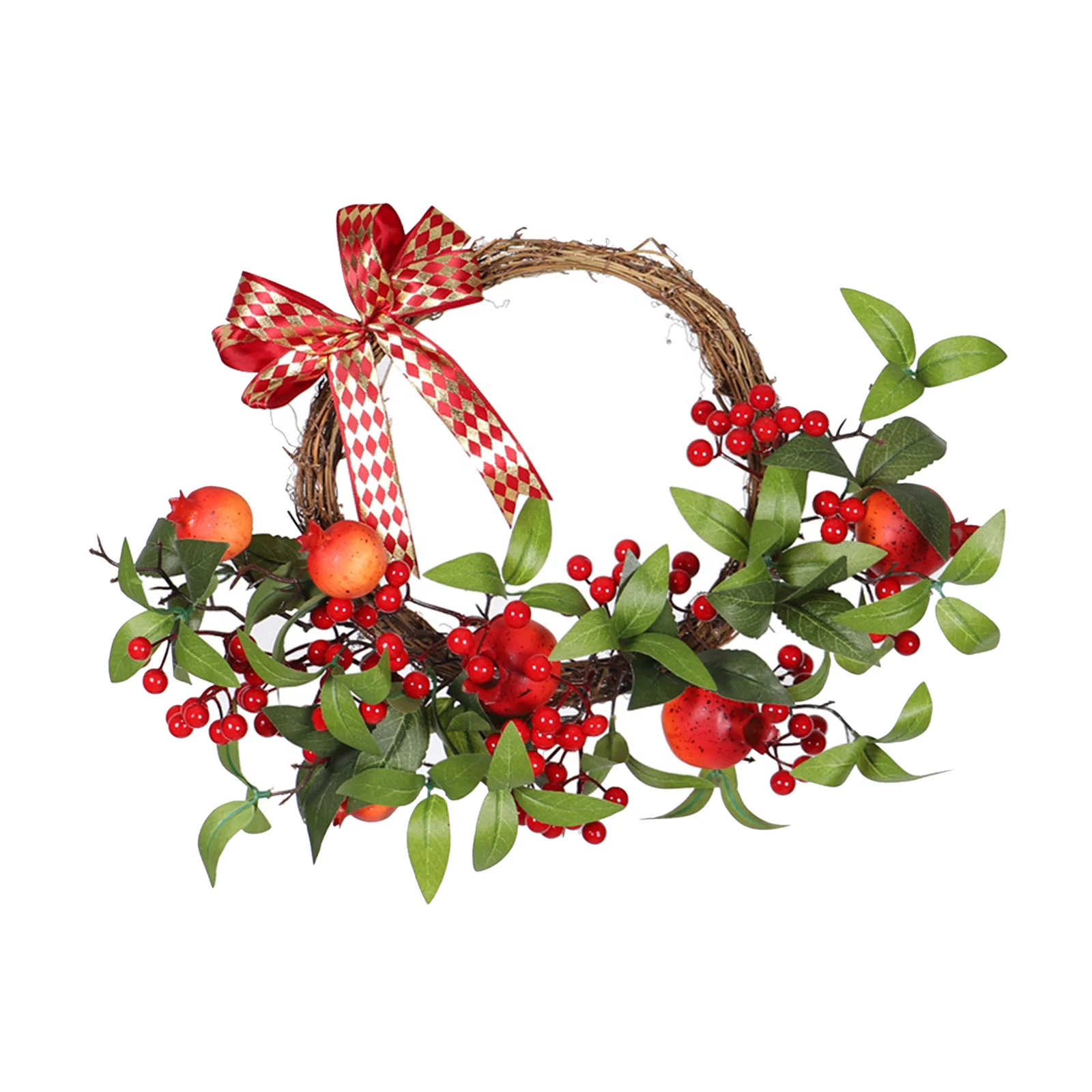 Artificial Christmas Wreath Red Pomegranate Garland Ornament for Front Door Wedding