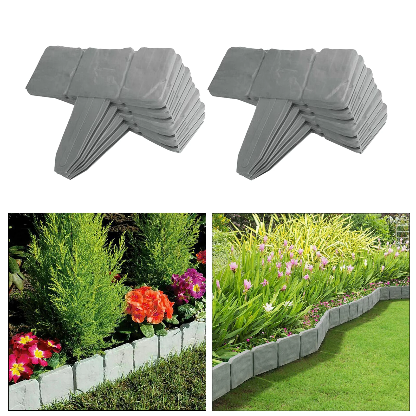 10pcs Dark Grey Garden Border Decorative Flower Bed Edging Fence Stone-Style 10 Pieces Outdoor Lawn Stakes Grass Enclosure DIY