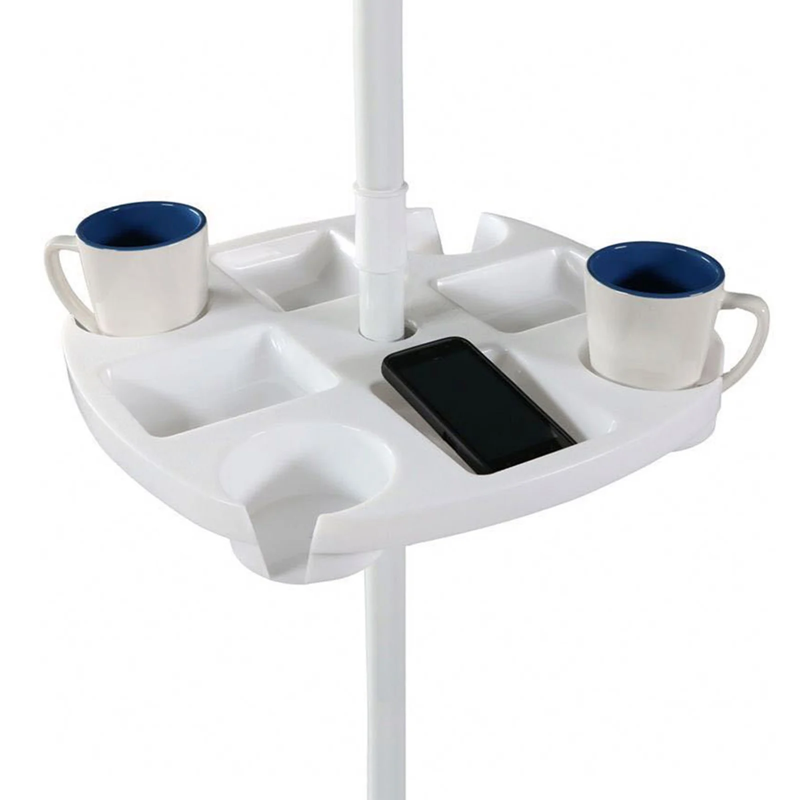 Outdoor Beach Umbrella Table Tray Snack Drink Holder with Towl Hats Hanging Hook for Beach Patio Garden White