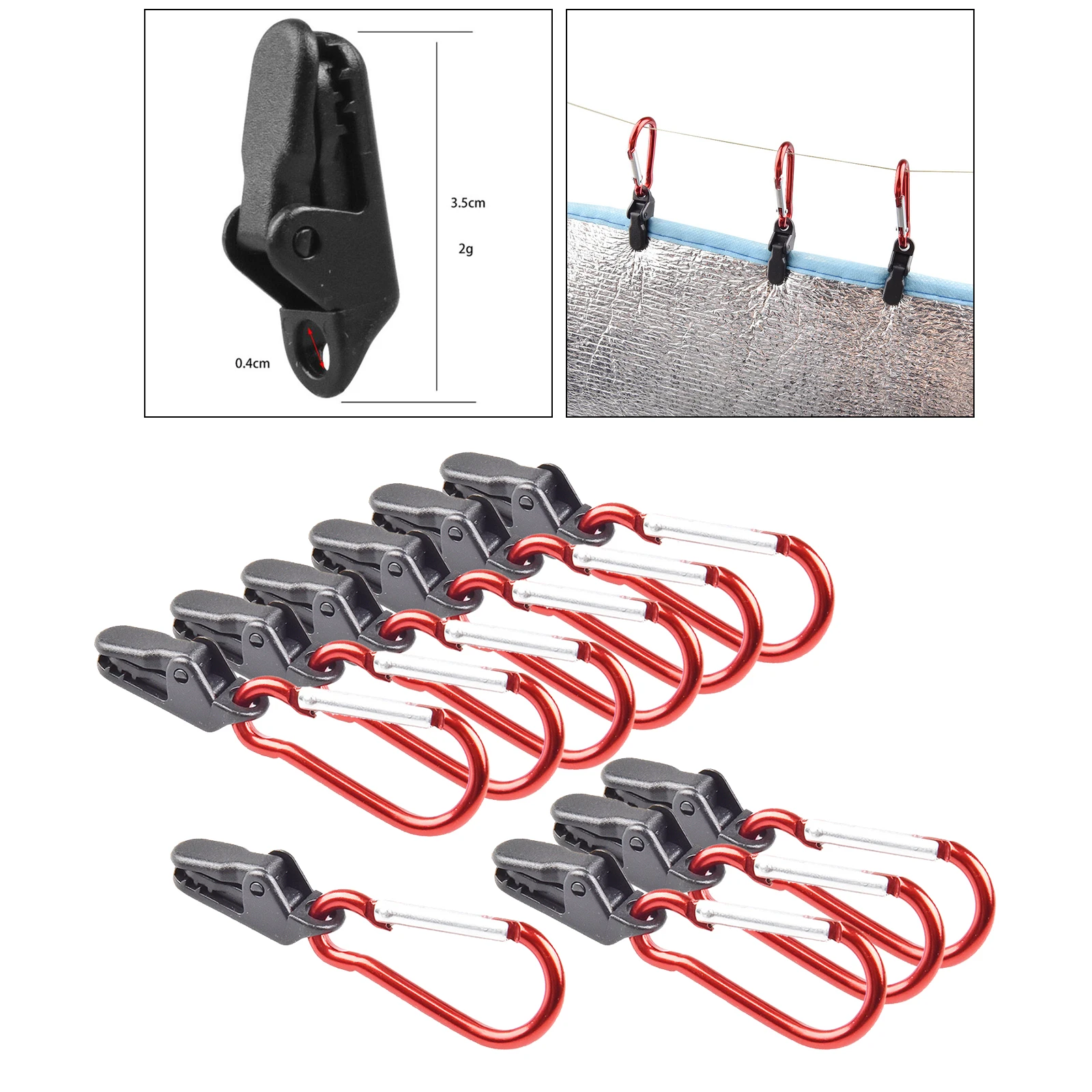 10Pcs Tarp Clips Tent Tarpaulin Clamps Holding Up Canopy Lock Grip Carabiner