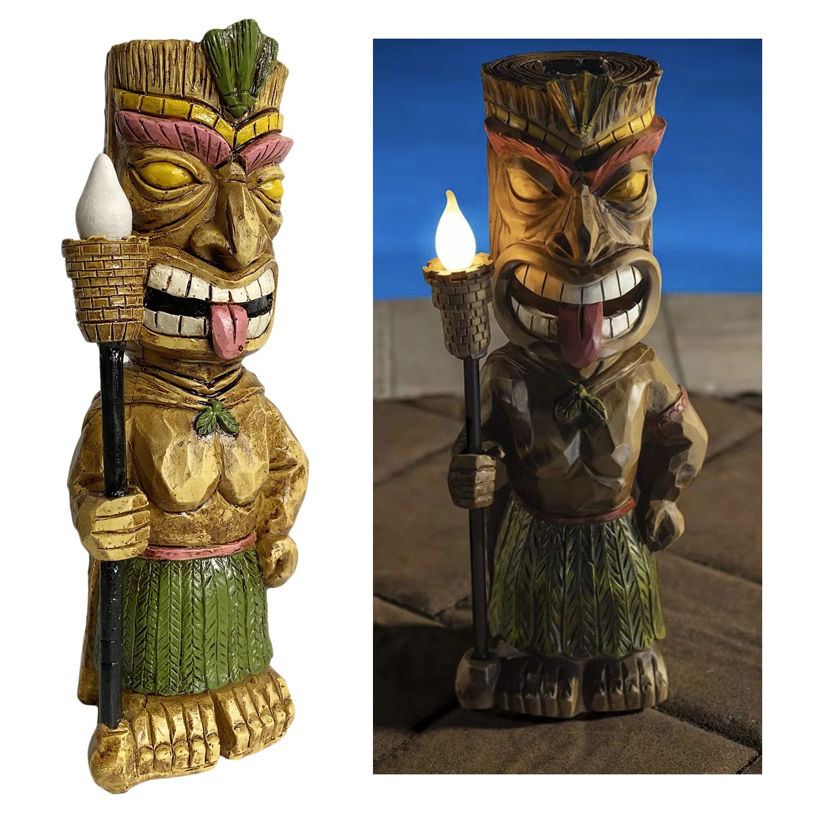 Tiki Solar Powered LED Outdoor Decor Garden Light Tiki Figurine Statue