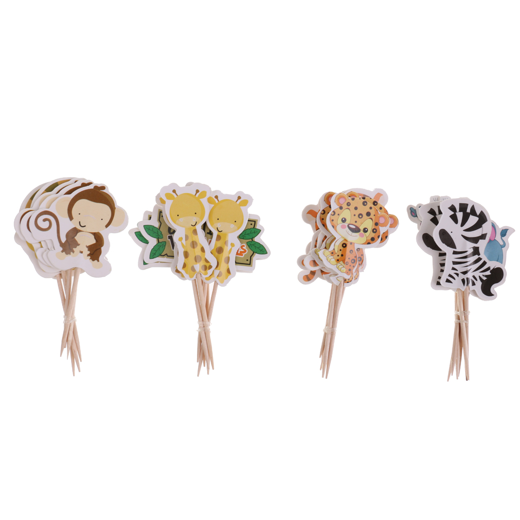 Pack of 24 Animal Style Cupcake Picees Toppers for Kids Party Baby Shower Decor