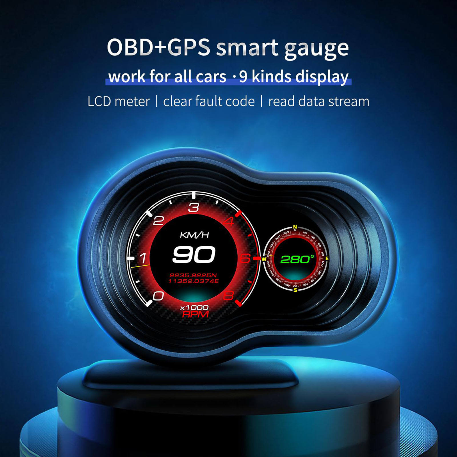 Head up Display Car Hud Display Car Universal Dual System Vehicle Speed MPH KM/h Engine RPM Mileage Measurement Speedometer